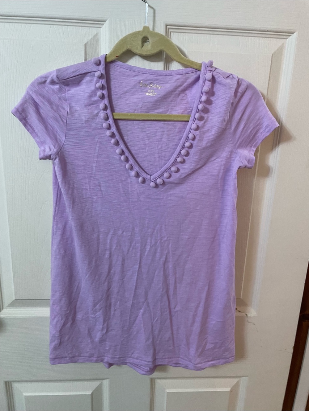 NWT Lilly Pulitzer Lavender Pom-Pom V-Neck Top - Picture 2 of 3